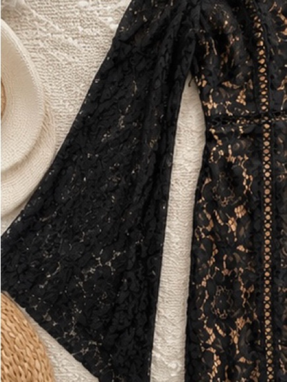 Boho Goddess Black Lace Bell Sleeve Mini Dress • Festival Chic • Witchy Romance - Picture 3 of 3